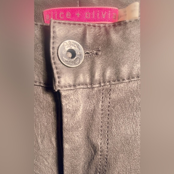 Alice + Olivia stretch spandex lamb black leather 5 pocket straight leg pants 6 - Picture 4 of 5
